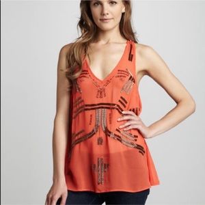 Free People Boho Beaded V Neck Racerback Tank Sz M